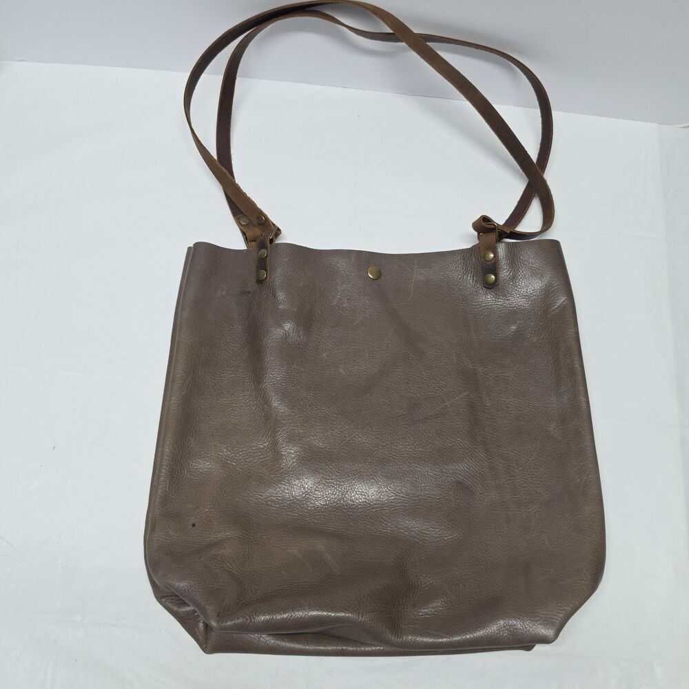 In Blue women's handmade brown leather Shoulder Tote Bag handbag Boho Minimalist